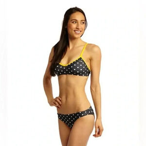 NWT EQ Swimwear Passion Polka Dot Bikini Top Size Large Black
